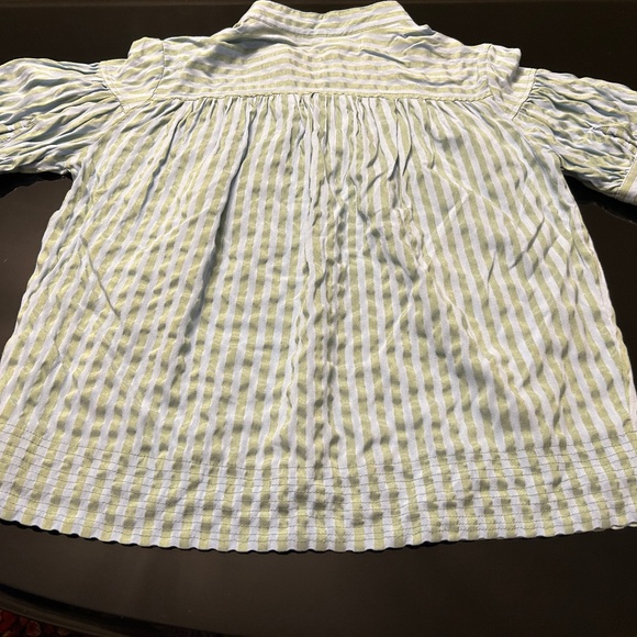 2-Striped Shirt Women V Neck Puff Short Sleeve Oversized Shirts Casual Summer - Picture 4 of 6